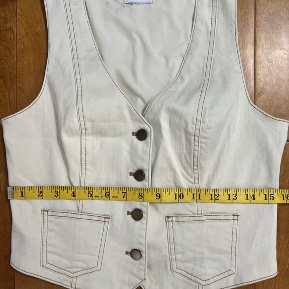 Anthropologie Belle Vere Cream Denim Vest Size S Ivory Boho Country Fitted - Picture 5 of 10